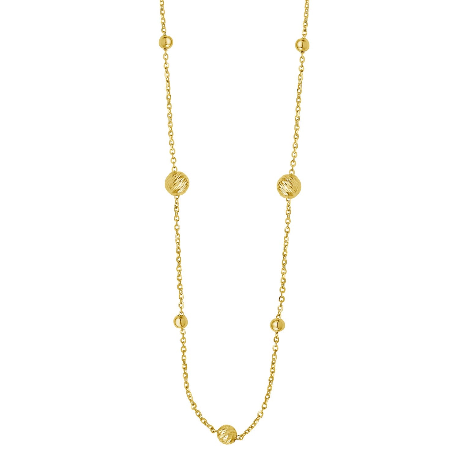 Alternating Bead Chain Necklace in 14K Yellow Gold in a sleek high-contrast midnight luxury editorial style